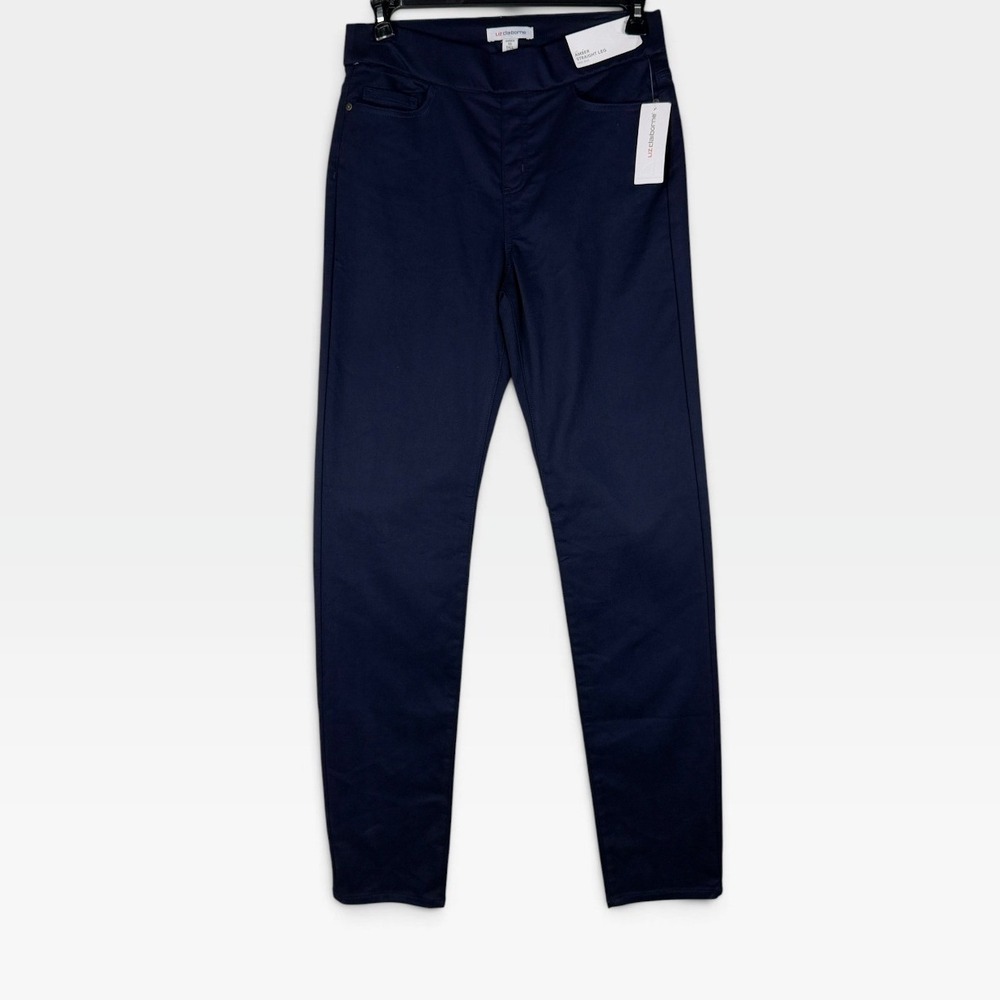 Liz Claiborne Amber Straight Leg Pants Womens 10 Tall Navy Blue Stretch NWT